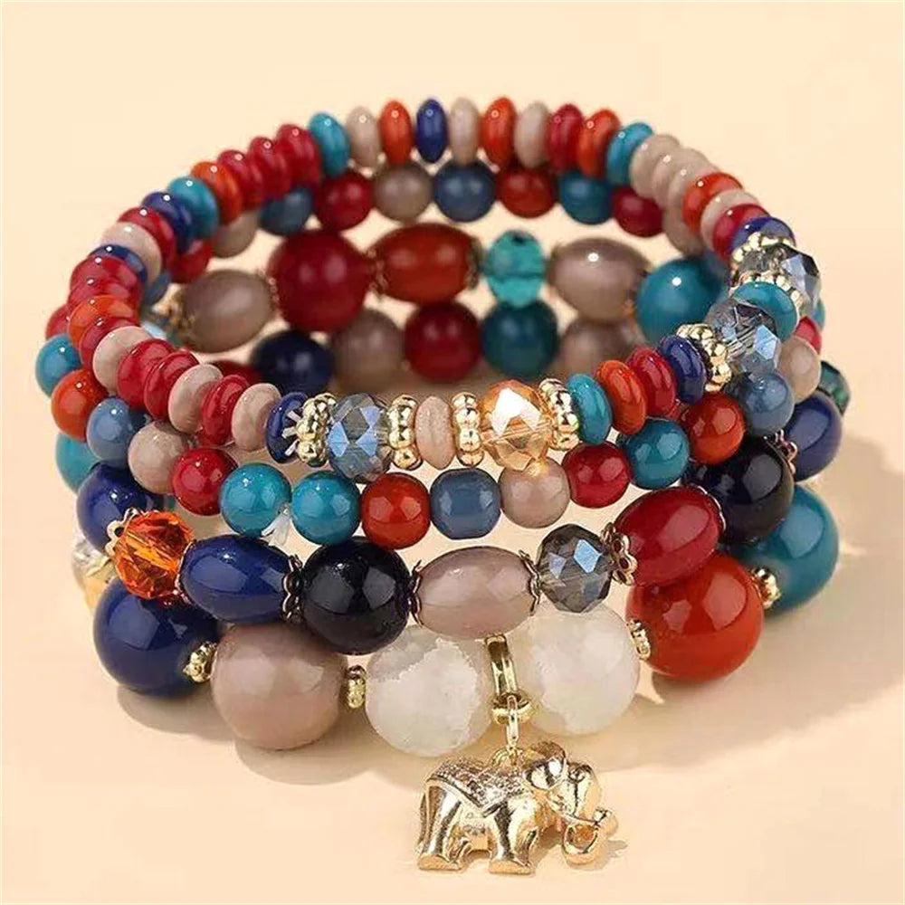 DIEZI New Korean Multicolor Crystal Beads Elastic Rope Bracelets For Women Elephant Wrap Strand Bracelet Girls Pulseira Feminina