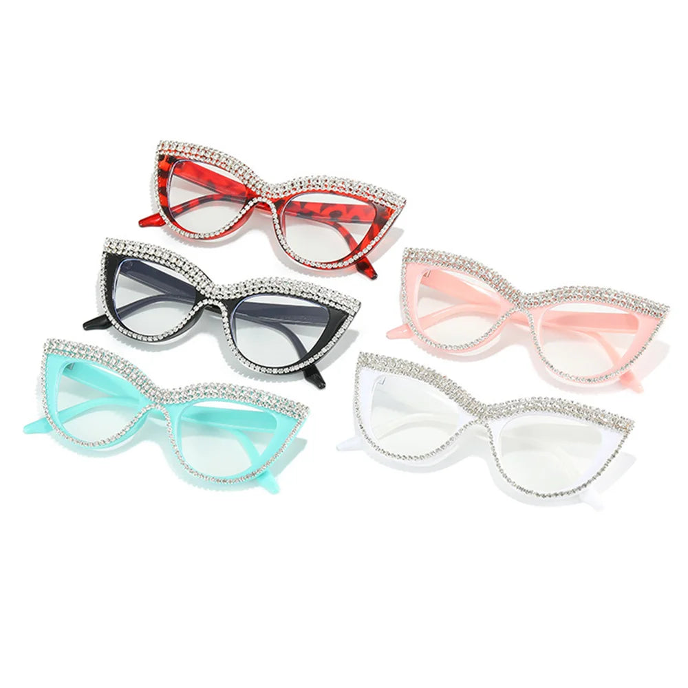 Luxury Diamond Cat Eye Reading Glasses Frames Anti Blue Light Optical Women Fashion Rhinestone Eyewear Brand Designer Eyeglasses