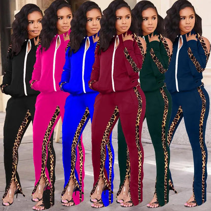 Women Suit Two-piece Leopard Print New Ladies Suit Warm Comfortable Stitching