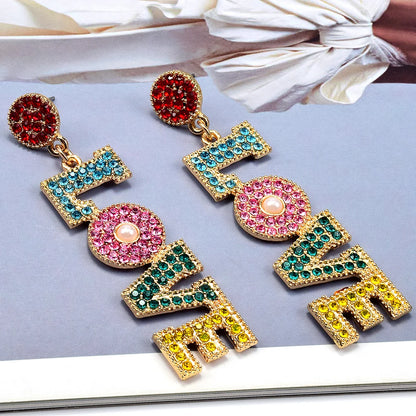 Trendy Cute Multicolor LOVE Letters Long Pendant Earrings