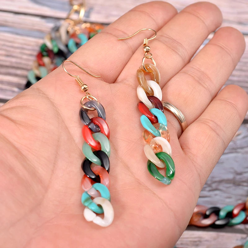 Multi Layer Acrylic Necklace Earrings Set Statement