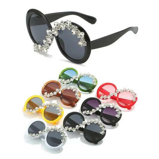 Oversized Round Frame Sunglasses Rhinestone Decor UV400 Protection Y2K Shades Asymmetrical Design Eyeglasses for Women & Men