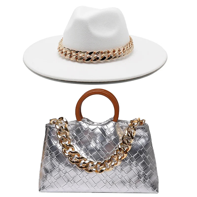 Fedora Hat and Bag Set Large Chain