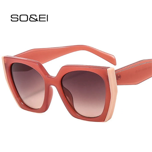 SO&EI Ins Popular Fashion Polygon Cat Eye Sunglasses Women Vintage Clear Gradient Shades UV400 Men Double Color Sun Glasses