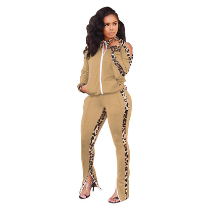 Women Suit Two-piece Leopard Print New Ladies Suit Warm Comfortable Stitching