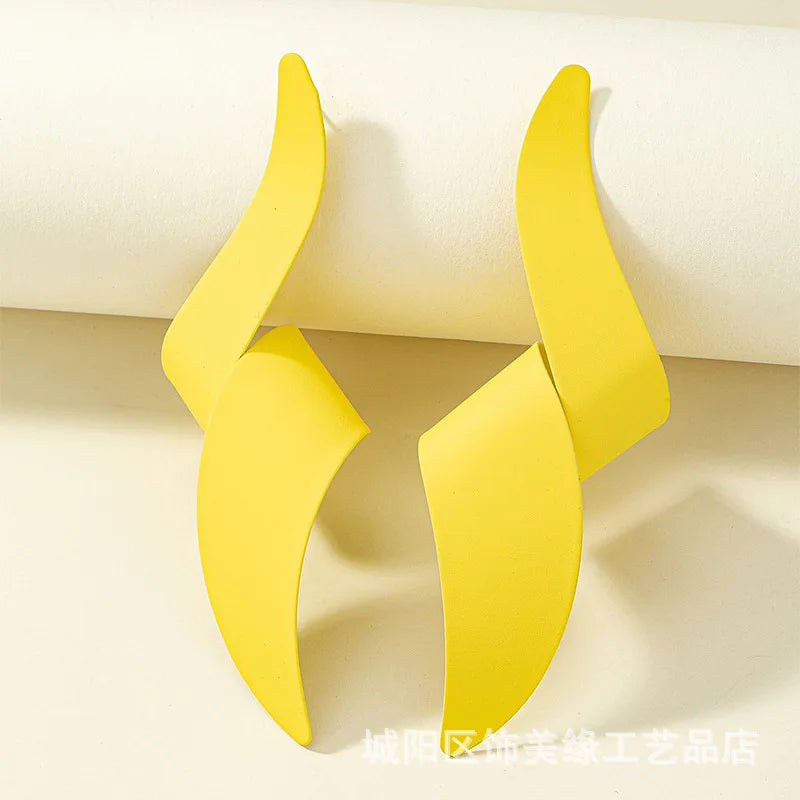 Twist Drop Earrings Design Big Metal Yellow