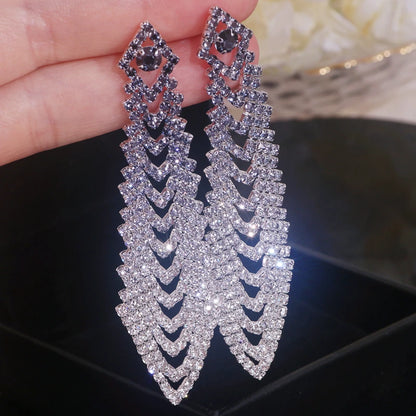 Luxury Shiny Rhinestone Long Tassel Earrings