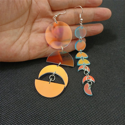 Iridescent  Acrylic Color Moon Round Long Earrings