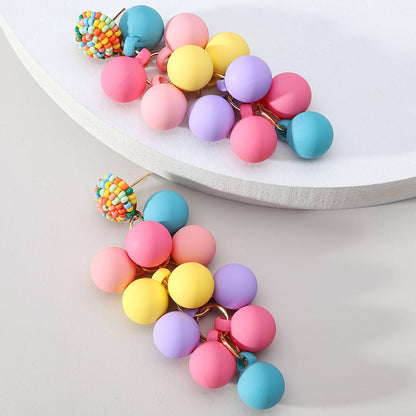 Boho Round Ball Tassel Dangle Earrings For Women 2022 Trend Luxury Design Colorful Beads Summer Party Acrylic Pendant Jewelry