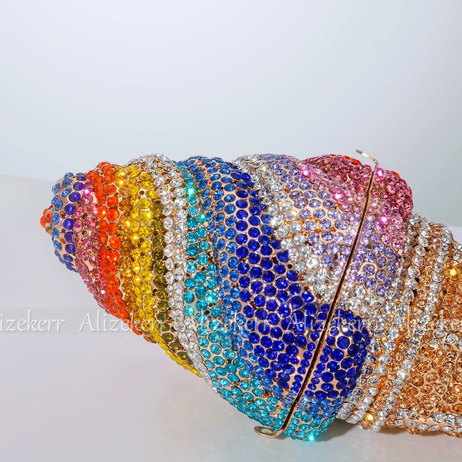 Ice Cream Shaped Diamond Evening Clutch Bags Boutique Novelty Mini Rainbow Colored Rhinestone Purses And Handbags Party Wedding