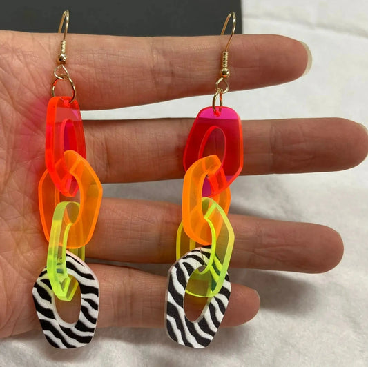 Trendy Color Chain Buckle Acrylic Drop Earrings