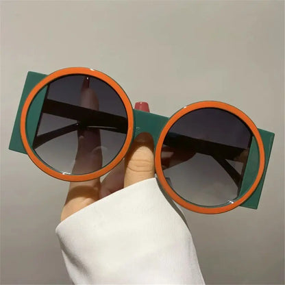 Fashion Oversized Round Sunglasses Women Contrast Color Shades UV400 Retro Unique Men Trending Gradient