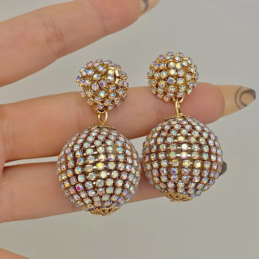 Crystal Ball Drop Earrings Luxury Geometric Full Rhinestone Earrings