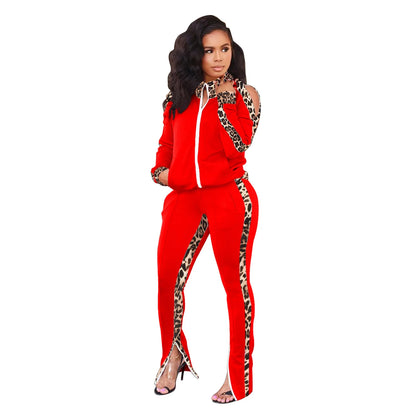 Women Suit Two-piece Leopard Print New Ladies Suit Warm Comfortable Stitching