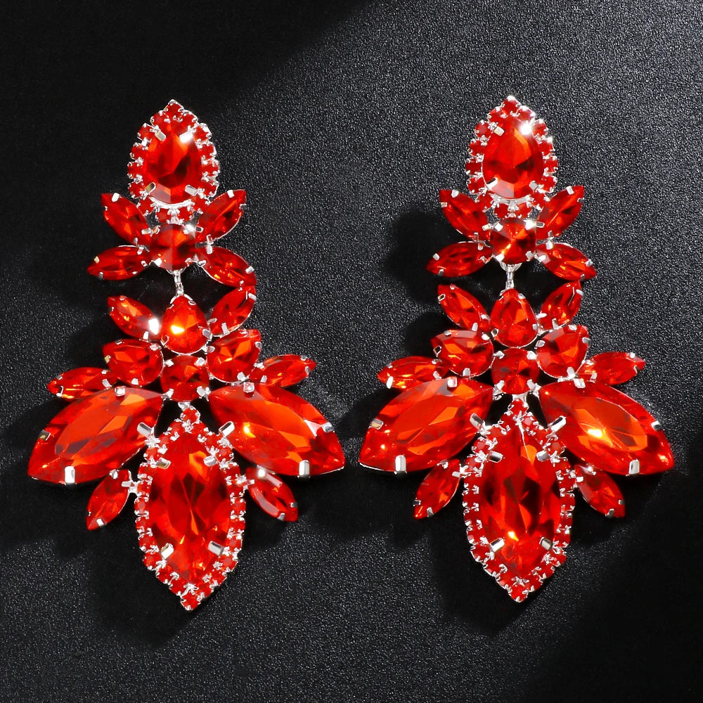 Stonefans Red Rhinestone Water Drops Earrings for Women Party Queen Accessories Crystal Statement Dangle Earrings Stud Jewelry