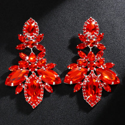 Stonefans Red Rhinestone Water Drops Earrings for Women Party Queen Accessories Crystal Statement Dangle Earrings Stud Jewelry