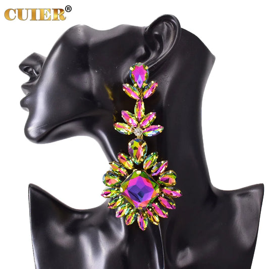 CUIER Mysterious Glass Gemstone Huge Size Drop Statement Earring for Women Wonderful Gift for Wedding Jewelry