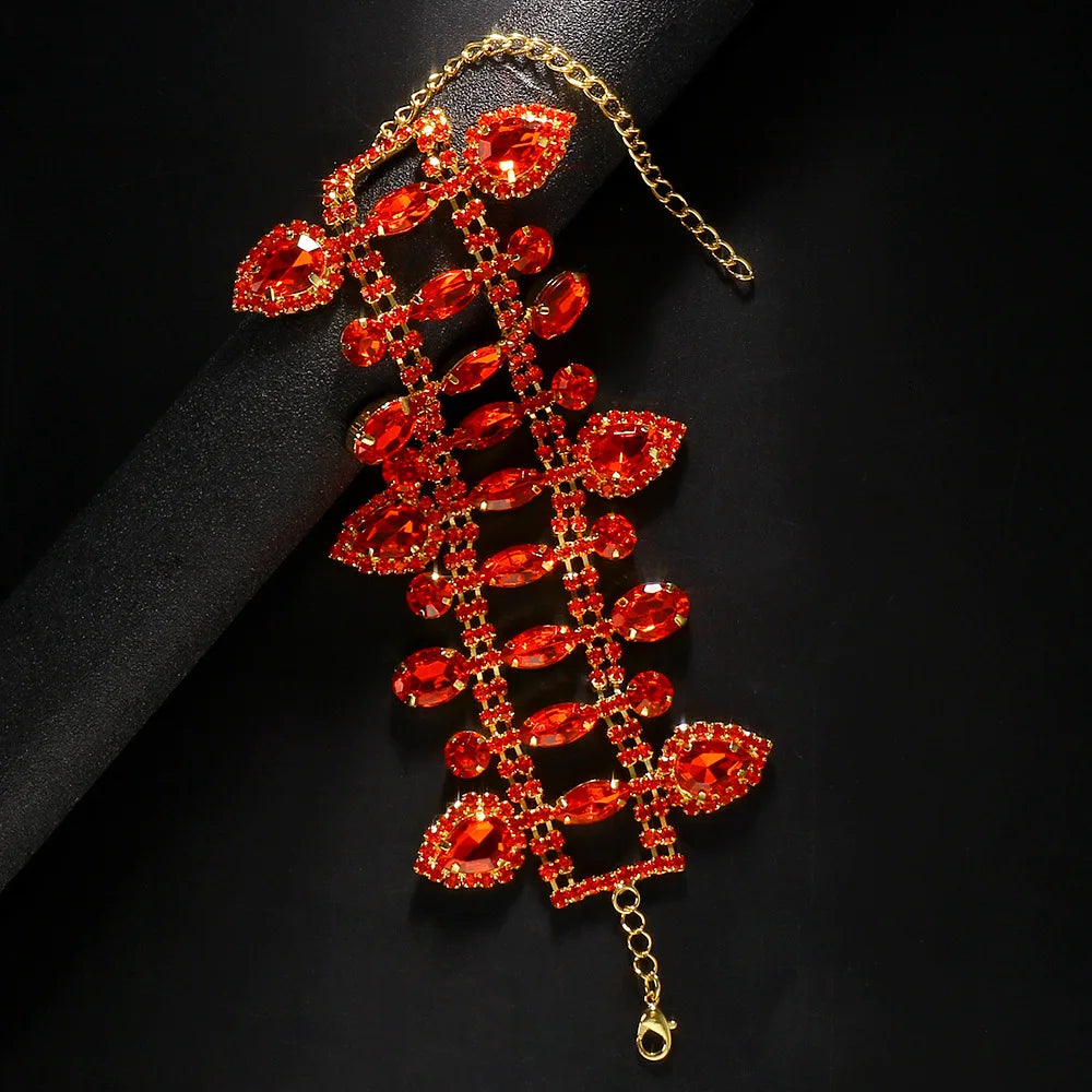 Exaggerated Rhinestone Hot Red Hollow Water Drop Bracelet