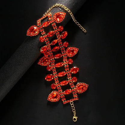 Exaggerated Rhinestone Hot Red Hollow Water Drop Bracelet