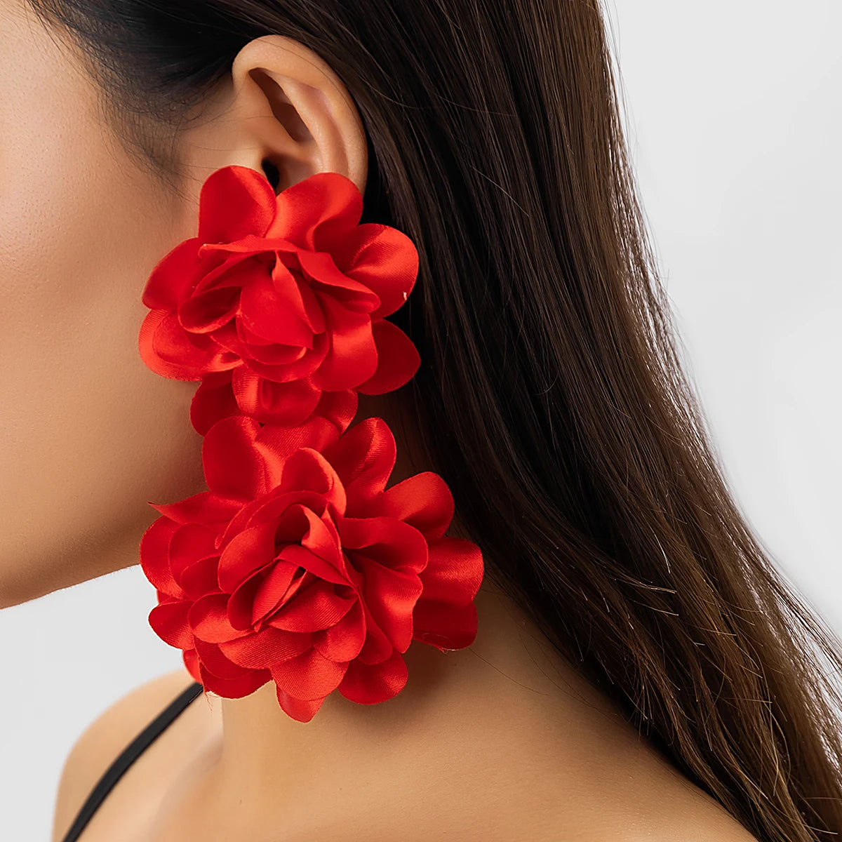 Exaggerated Handmade Red Petal Flower Drop Earrings