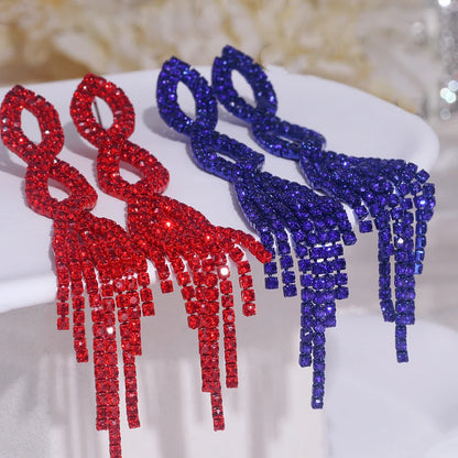 Luxury Bling Colorful Rhinestone Long Tassel Earrings