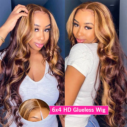 Honey Blonde Ombre Lace Front Glueless Wig Body Wave 13x6 HD Lace Frontal