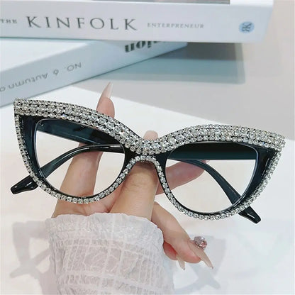 Jeweled Frame Women's Diamond Sunglasses Oversized Y2K Costume Party Glasses Cat Eye Rhinestone Sunglasses for Women & Men