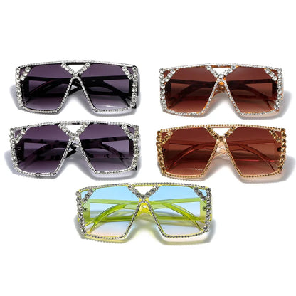 Fashion Vintage Sex Ladies Big Frame Square Diamond Sunglasses Women Luxury Crystal Sun Glasses For Female Rhinestone Eyewear