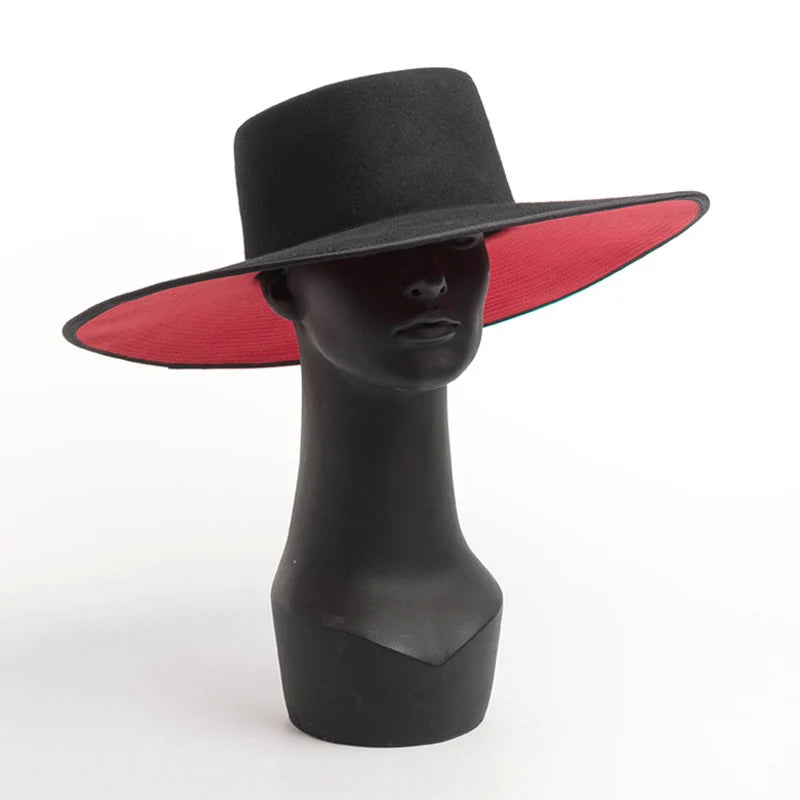 Classical Red Bottom Wide Brim Splice Two Tone Wool Fedora Hat