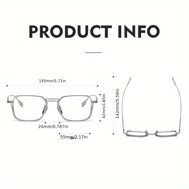 Exquisite Metal Square Frame Plano Glasses for Men