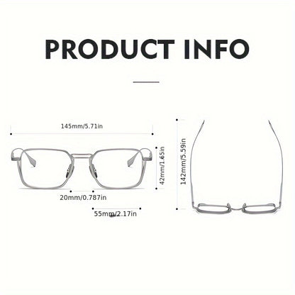 Exquisite Metal Square Frame Plano Glasses for Men