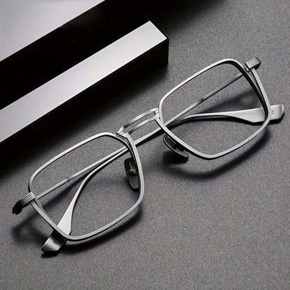 Exquisite Metal Square Frame Plano Glasses for Men