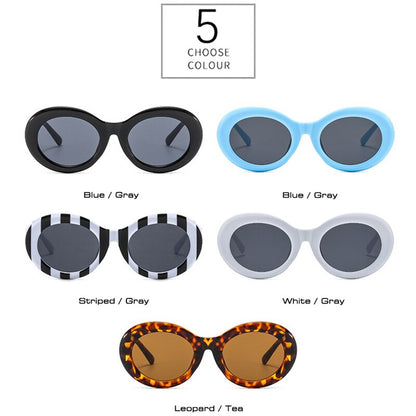 Retro Oval Sunglasses Women Fashion Blue Gray Shades UV400