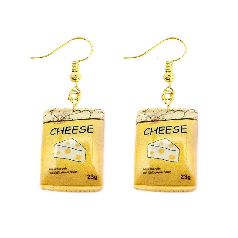 Earring For Women Resin Drop Custom Made Handmade Cute Girls Gift Eardrop Funny French Fries Cheese Chips Food Snacks
