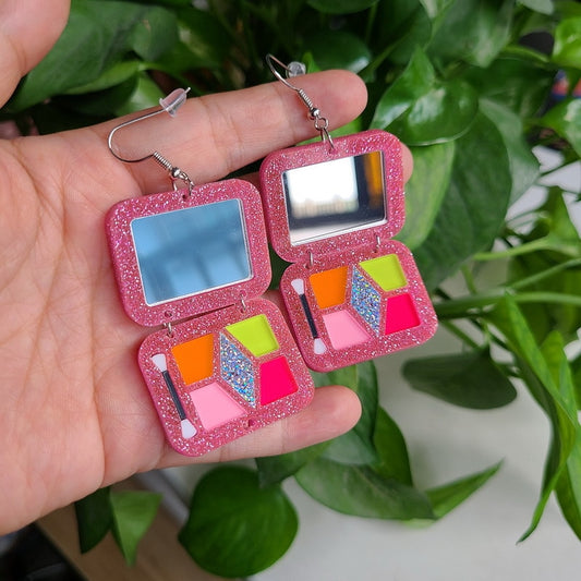 Donarsei Creative Simulation Colorful Eyeshadow Palette Drop Earrings For Women Funny Makeup Tools Acrylic Dangle Earrings