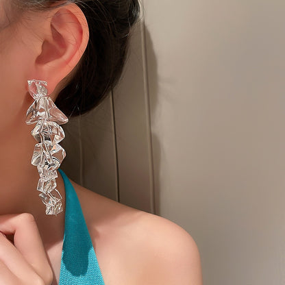 Vintage Hyperbole Long Tassels Irregular Transparent Acrylic Ice Drop Earrings For Women Wedding Party Jewelry