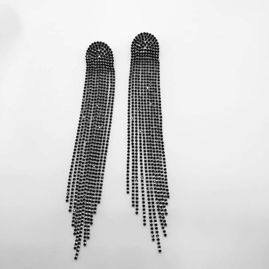 Long Tassel Rhinestone Earrings