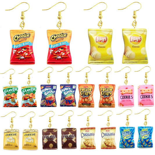 Earring For Women Resin Drop Custom Made Handmade Cute Girls Gift Eardrop Funny French Fries Cheese Chips Food Snacks