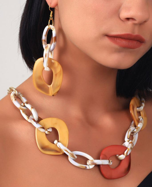 Yellow & Red Chunky Cable Chain & Chain Drop Earrings