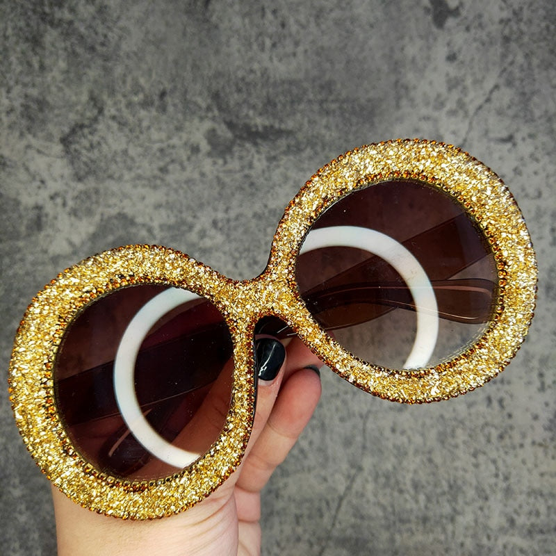 Rhinestone Sunglasses Women Steampunk Oversized Round Female Sunglasses