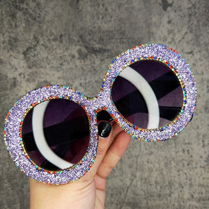 Rhinestone Sunglasses Women Steampunk Oversized Round Female Sunglasses