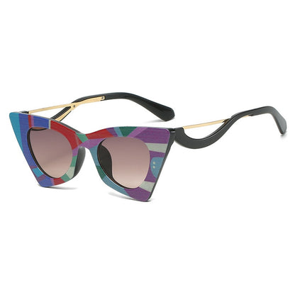 Ladies Stripe Cat Eye Sunglasses
