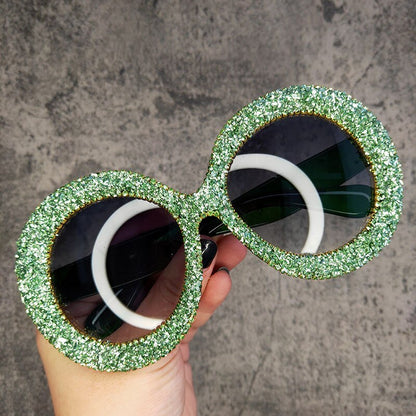 Rhinestone Sunglasses Women Steampunk Oversized Round Female Sunglasses