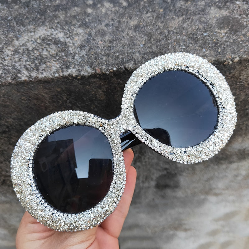 Rhinestone Sunglasses Women Steampunk Oversized Round Female Sunglasses