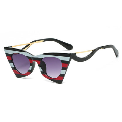 Ladies Stripe Cat Eye Sunglasses