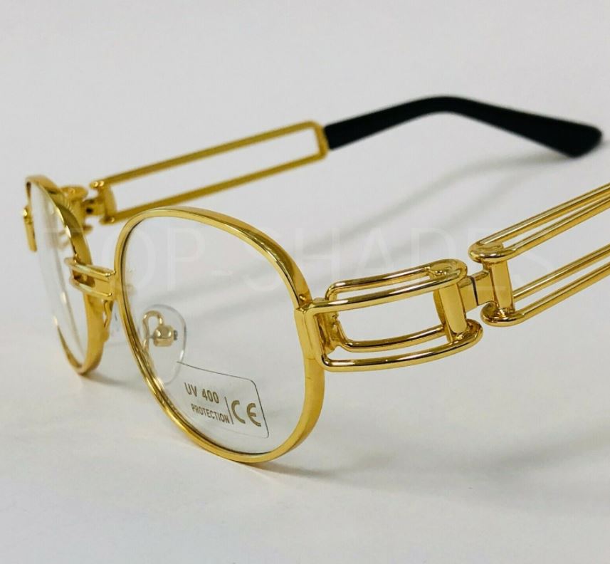 Za'hira Men Clear Lens Eye Glasses Gold Frame Hip-Hop