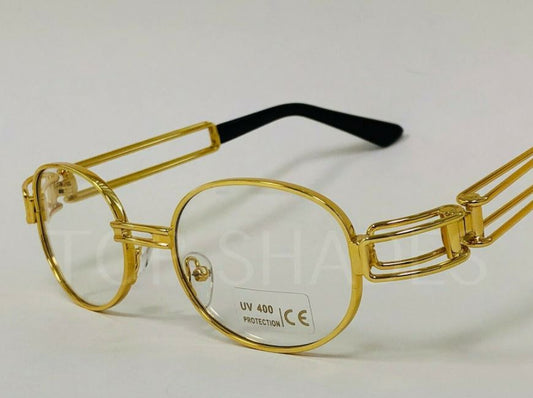 Za'hira Men Clear Lens Eye Glasses Gold Frame Hip-Hop