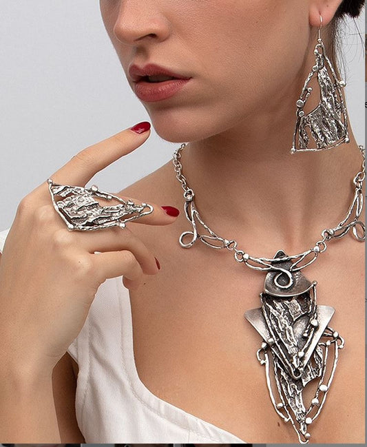 Silver-Plated Abstract Filigree Status Necklace Set