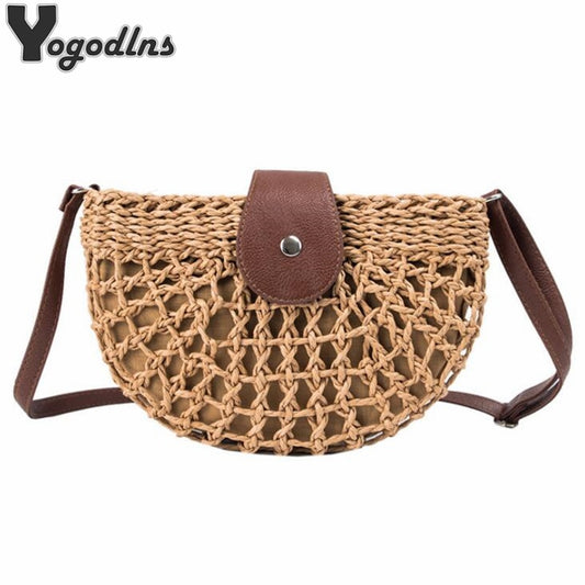 New Summer Rattan Bags Women Saddle Straw Shoulder Bag Handmade Crossbody Bag Lady Handbags Woven Bohemia Clutch 2022