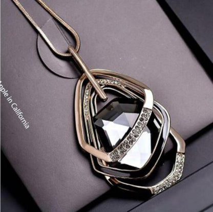 BYSPT Gold Silver Color Rhinestone Long Necklace Vintage Punk Triangle Square Oval Crystal Glass Pendant Necklaces Women Jewelry